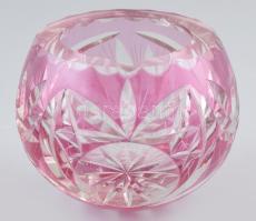 Rózsaszín, gömb alakú kristály hamutartó, kisebb csorbákkal, m: 9 cm