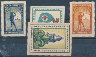 1926-1927 Magyar cserkészek 4 db nagyalakú levélzáró bélyeg