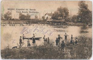 1927 Szenc, Szencz, Szempcz, Senec; Kúpaliste csl. Besedy / Csehszlovák Beseda fürdőhelye, strand, fürdőzők, evezős csónak. Emmy Tichna kiadása / spa, beach, bathers, rowing boat (EM)