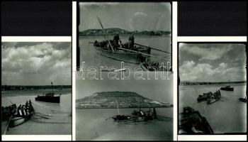 cca 1960 Balatoni halászok, Kotnyek Antal (1921-1990) budapesti fotóriporter hagyatékából 4 db mai nagyítás, 10x15 cm