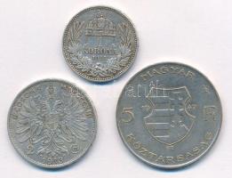 1915. 1K Ag "Ferenc József" + 1947. 5Ft Ag "Kossuth" + Ausztria 1913. 2K Ag &quo...