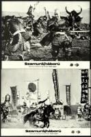 cca 1969 ,,Szamurájháború" című japán történelmi film jelenetei és szereplői, 7 db vintage produkciós filmfotó, ezüst zselatinos fotópapíron, a használatból eredő - esetleges - kisebb hibákkal, 18x24 cm