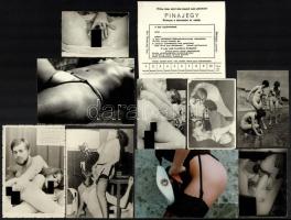 9 db amatőr erotikus, pornográf fotó, vegyes méretben és állapotban + 1 db humoros nyomtatvány