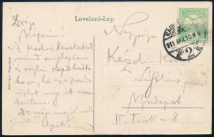 1911 Kézdi-Kovács László (1864-1942) festőművész, műkritikus autográf sorai családjához Nagyváradról, a Szigligeti színházat megörökítő képeslapon.