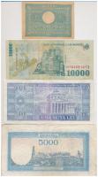 Románia 1945. 100L + 5000L + 1966. 100L + 1999. 10.000L T:III kis anyaghiány, szakadás
Romania 1945...
