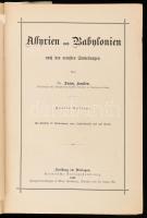 Kaulen Franz: Assyrien und Babylonien. Freiburg im Breisgau, 1899, Herdersche Verlagshandlung, 1 (címkép) t.+XIII+1+2+317+1+2 p.+9 (egészoldalas képtáblák) t. +2 (térkép táblák) t. Német nyelven. Ötödik kiadás. Fekete-fehér szövegközti és egészoldalas képanyaggal illusztrált. Átkötött félvászon-kötés, a borítón kis kopásnyomokkal, egy-két laza lappal.