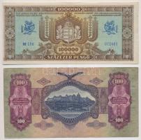 1930. 100P csillagos sorszám + 1945. 100.000P + 1946. 10.000MP + 100.000MP + 100.000.000MP T:III kis...