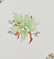 Herendi csipkebogyó mintás tálca. Kézzel festett, jelzett, hibátlan. 39x29 cm