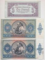 1936. 10P + 1941. 20P (4x) + 1944. 5P "A Vöröshadsereg Parancsnoksága" T:III közte szép pa...