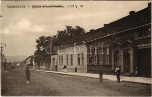 1913 Karánsebes, Caransebes; Erdélyi út, Johann Fiola kalapkészítő üzlete / Strada Transilvaniei, Hutmacher / street, hatters shop