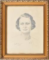 Géhl Zoltán (1888-1954): Art deco hölgy arcképe, 1935. Ceruza, papír, jelzett. Üvegezett, kissé sérült fakeretben, 31×23 cm