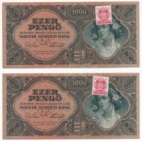 1945. 1000P MNB bélyeggel (2x) sorszámkövetők F 559 006679 - F 559 006680 T:I- gemkapocs nyoma Adamo P22e