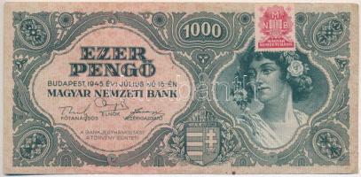 1945. 1000P nyomdahibás MNB bélyeggel T:III Adamo P22e