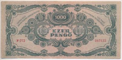 1945. 1000P nyomdahibás "MNB" bélyeggel T:III Adamo P22e