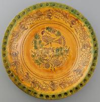 Mónus Ferenc (1931-1999). mázas kerámia tál és korsó, jelzett. d. 47 cm, m: 40 cm