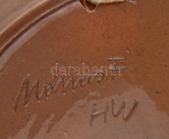 Mónus Ferenc (1931-1999). mázas kerámia tál és korsó, jelzett. d. 47 cm, m: 40 cm