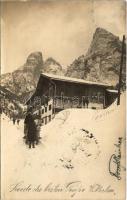 1901 Kufstein (Tirol), Unterkunftshütte Hinterbärenbad / Anton Karg Haus, hotel, horse sled in winter. A. Karg photo