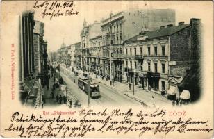 1900 Lódz, Lods; Rue Piotrowska / Piotrkowska Street, tram. Fot. B. Wilkoszewski (fl)
