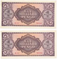 1946. 1.000.000.000P (2x) sorszámkövetők "R 111 061008 - R 111 061007" T:I-,II nagyobb sar...