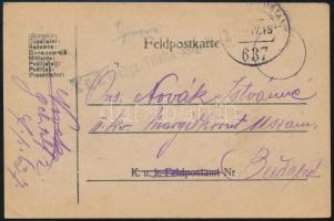 1918 Tábori posta levelezőlap "K.u.k. Gebirgs Telefon Abtg. Nr. 2." + "FP 637 a", 1918 Field postcard "K.u.k. Gebirgs Telefon Abtg. Nr. 2." + "FP 637 a"