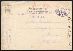 1917 Tábori posta levelezőlap "M. kir. 20. honvéd tábori tarack ezred 3. üteg" + "TP 417", 1917 Field postcard "M. kir. 20. honvéd tábori tarack ezred 3. üteg" + "TP 417"