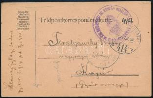 1917 Field postcard "M.KIR. BUDAPESTI 30. HONVÉD GYALOG EZRED PARANCSNOKSÁG" + "TP 414 b", 1917 Tábori posta levelezőlap "M.KIR. BUDAPESTI 30. HONVÉD GYALOG EZRED PARANCSNOKSÁG" + "TP 414 b"