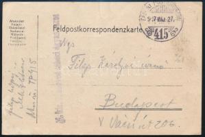 1917 Field postcard "M. kir. 7. HONVÉD TÁBORI ÁGYUS EZRED" + "TP 415", 1917 Tábori posta levelezőlap "M. kir. 7. HONVÉD TÁBORI ÁGYUS EZRED" + "TP 415"