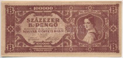 1946. 100.000BP propaganda bankjegy, hátoldalán Szavazz az MDP vezette Népfrontra! T:III