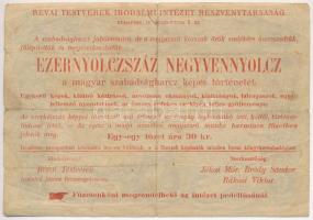 ~1898. "Révai Testvérek Irodalmi Intézet Részvénytársaság" 1848. 100Ft bankjegyet ábrázoló...