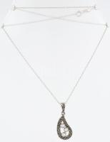 Ezüst(Ag) nyaklánc, markazitos gyöngyös medállal, jelzett, h: 41 cm, bruttó: 3,7 g