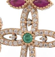 Ezüst(Ag) golyós nyaklánc, aranyozott ezüst(Ag) kereszt medállal, nyers csiszolt rubin kövekkel, jel...