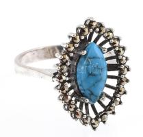 Ezüst(Ag) gyűrű türkizzel, jelzett, méret: 55, bruttó: 3,7 g
