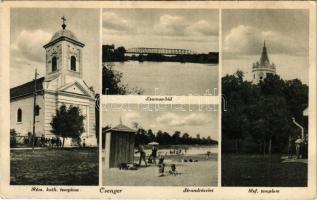 Csenger, Római katolikus és református templom, Szamos híd, strand. Medgyessy József kiadása (fl)