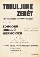 1962 Kisbér, Tanuljunk zenét a Járási Zeneoktatói Munkaközösségnél!, hirdetmény, plakát, hajtott, 59,5x42 cm