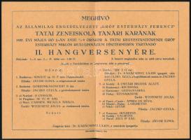 1937 Tata, meghívó a Gróf Esterházy Ferencz tatai zeneiskola tanári karának hangversenyére, 2 db. Tata, Engländer Ferencz-ny. Kitöltetlen, jó állapotban.