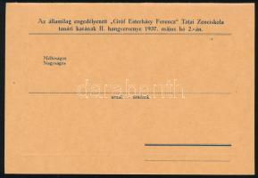 1937 Tata, meghívó a "Gróf Esterházy Ferencz" tatai zeneiskola tanári karának hangversenyé...