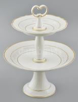 Hollóházi porcelán sütemény kínáló torony. Aranyozott, jelzett, hibátlan 34 cm