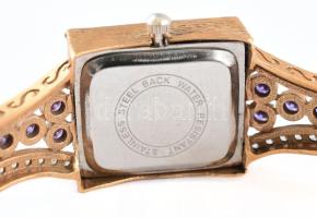 Aranyozott ezüst(Ag) női karóra, quartz, jelzett, jár, bruttó: 32,3 g