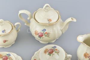 Bareuther Bavaria porcelán teás készlet. Négy személyes. Aranyozott, jelzett, virág mintás, hibátlan