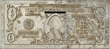 The Official Cashbox, amerikai bankjegyet mintázó fém persely, doboz. Alján jelzett: Callen Mfg. Cor...