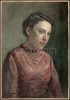 Mendlik Lajos (1903-1985): Hölgy türkiz brossal és fülbevalóval, 1941. Akvarell, papír, jelzett. 26×...