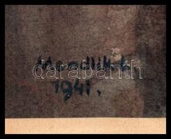 Mendlik Lajos (1903-1985): Hölgy türkiz brossal és fülbevalóval, 1941. Akvarell, papír, jelzett. 26×...