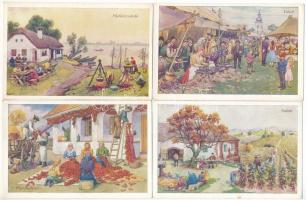 4 db RÉGI magyar folklór képeslap Holló A. szignóval / 4 pre-1945 Hungarian folklore postcards
