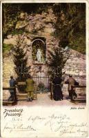 1902 Pozsony, Pressburg, Bratislava; Mária Lourdes-barlang, imádkozók. Neffe J. / place of worship, prayers. Heliocolorkarte von Ottmar Zieher (EB)