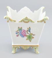 Herendi Viktória mintás porcelán virágtartó. Kézzel festett, jelzett, hibátlan. 12x12x13 cm