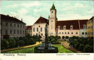 Pozsony, Pressburg, Bratislava; Hauptplatz u. Rathaus / Fő tér, Városháza. Verlag Bediene dich allein / main square, town hall (EK)