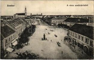 1914 Zombor, Sombor; Város madártávlatból, Fő tér, üzletek / main square, shops (EK)
