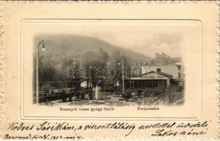 1902 Rozsnyó, Roznava; Vasas gyógyfürdő, park. Pauchli Nándor kiadása / spa, bath, park (EK)