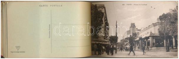 Tunis - pre-1945 postcard booklet with 19 postcards (cathedral, gate, statue, streets, automobiles, ...