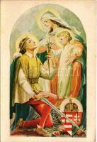 Óh mily szép a tiszta nemzedék. Újvidéki Tanítóképző oltárképe / Hungarian boy scout art postcard, Hungarian coat of arm, irredenta s: Márton L. (EB)